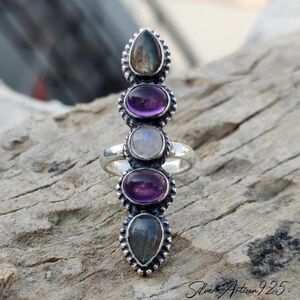Amethyst, Labradorite, & Moonstone Statement Ring Size 8.5